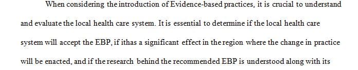 Why is understanding the health care system at the local level important to consider when planning an EBP implementation