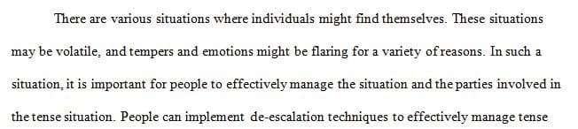 Write a two page reflection on what you learned in the De-escalation Techniques Training