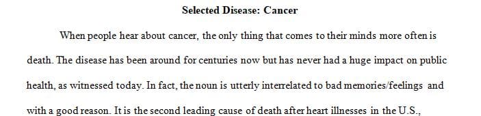 You may select any U.S. public health topic or disease for your research paper