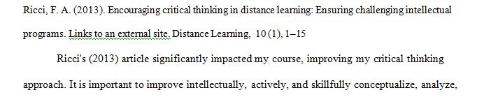 Complete an Annotated Bibliography entry of a resource from this module that had the greatest impact on your learning