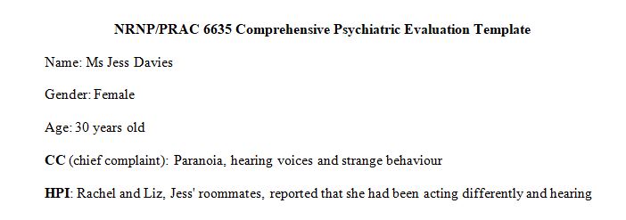Complete and submit your Comprehensive Psychiatric Evaluation, including your differential diagnosis
