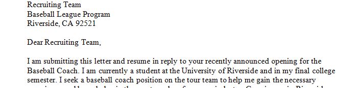 Use applying for a baseball coach