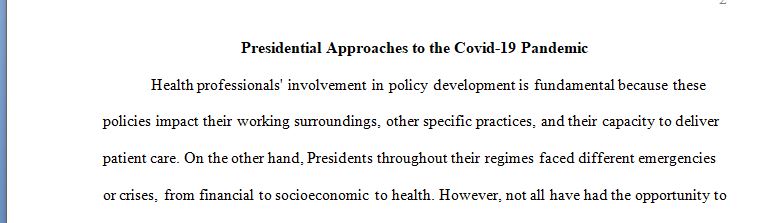 Presidential Agendas- Rather than focus on the treatment of chronic disease