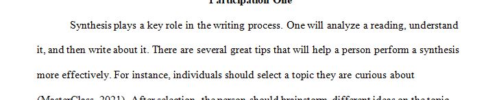 Synthesis involves taking information from multiple sources