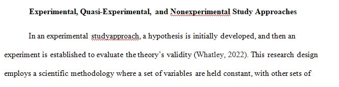 Provide an example of experimental, quasi-experimental, and nonexperimental research