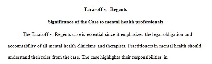 Consider the case of Tarasoff v. Regents of the University of California