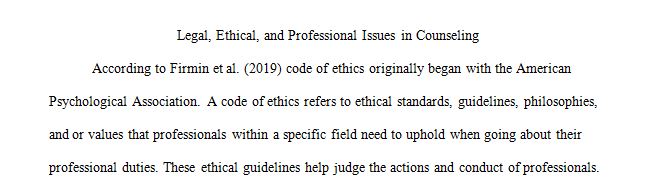 Legal Ethical And Professional Issues In Counseling