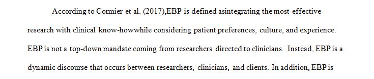 Define evidence-based practice (EBP) from a list of descriptors provided