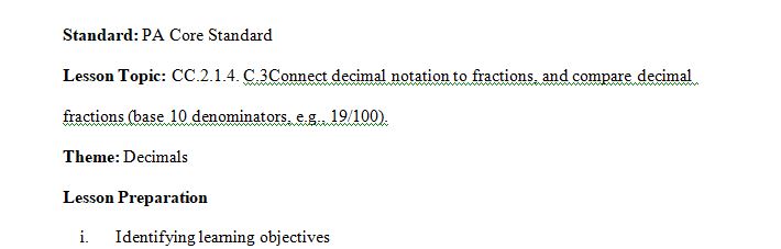 Design a Math lesson to be implemented with a 4th grade Direct Instruction (learning support) classroom