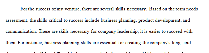 Identify the skills that are critical to success in a new venture you are contemplating or already own