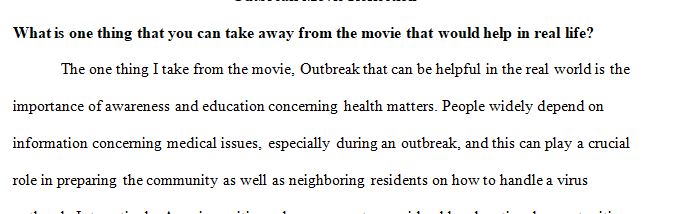 Watch the movie Outbreak and write a reflection on it