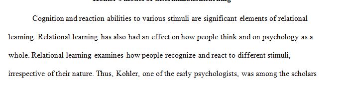 What is Kohler’s model of discrimination learning and why is it significant