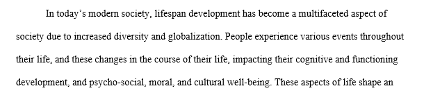 Assess students’ ability to explain (introduce) a lifespan development event