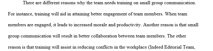 Pretend you are leading a small group or team and work to create a training proposal essay on a given topic.