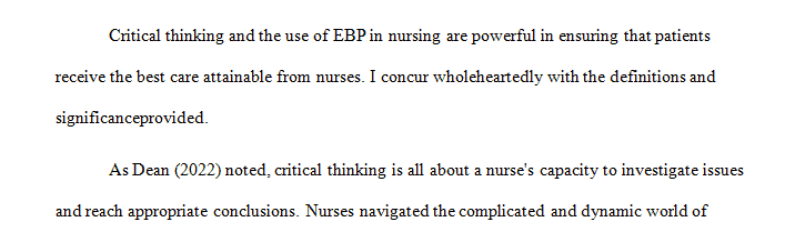 Define critical thinking and evidence-based practice