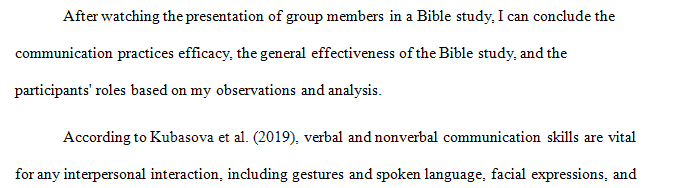 Watch a presentation of group members in a Bible study.