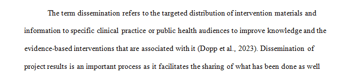 Describe one internal and one external method for the dissemination of your evidence-based change proposal