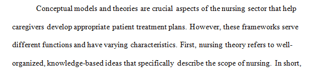 Discuss the difference between a nursing conceptual model and a nursing theory
