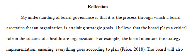 Understanding of board governance within the context of strategic planning