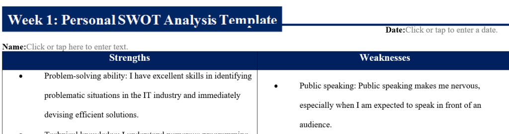 Completed Personal SWOT Analysis