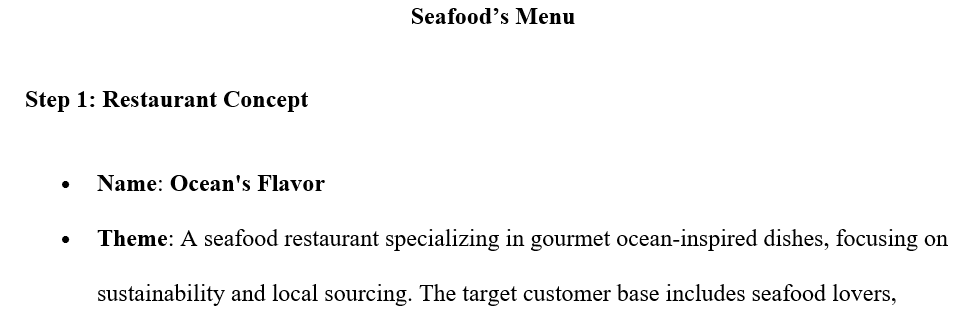Design a 5 course menu for your hypothetical restaurant