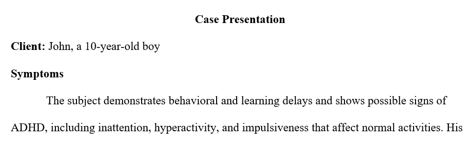 Create a case study presentation for a client between the ages of 8 and 17 years of age