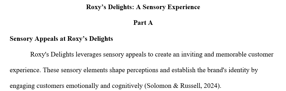 Explain how Roxy’s Delights uses sensory appeals to shape its customers’ perception