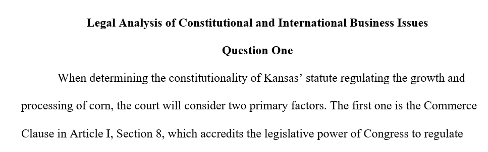 Kansas passes a statutes which says all corn must be grown and processed